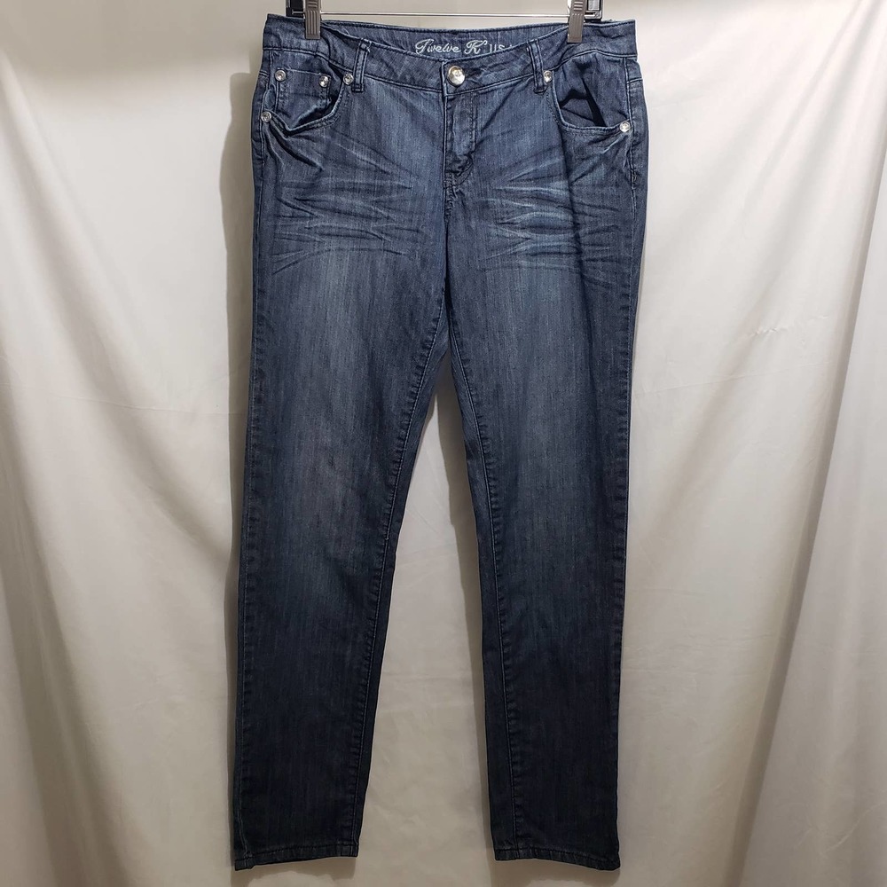 Twelve K Dark Blue Women's Jeans Bejeweled Back Pockets (Size 13)
